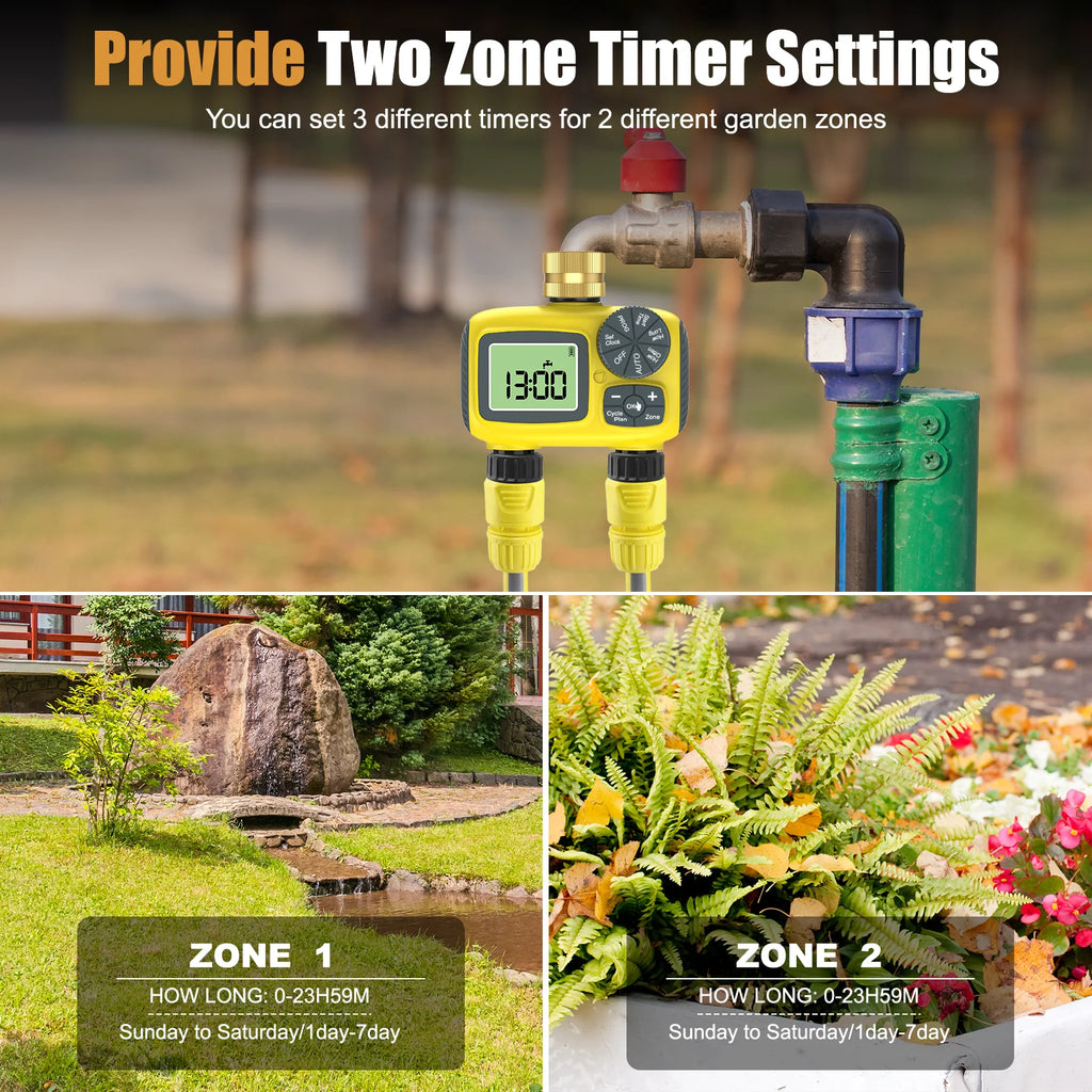 Insoma Dual Outlets Water Timer Home Garden Automatic Watering Irrigation System with Brass Inlet for Outdoor