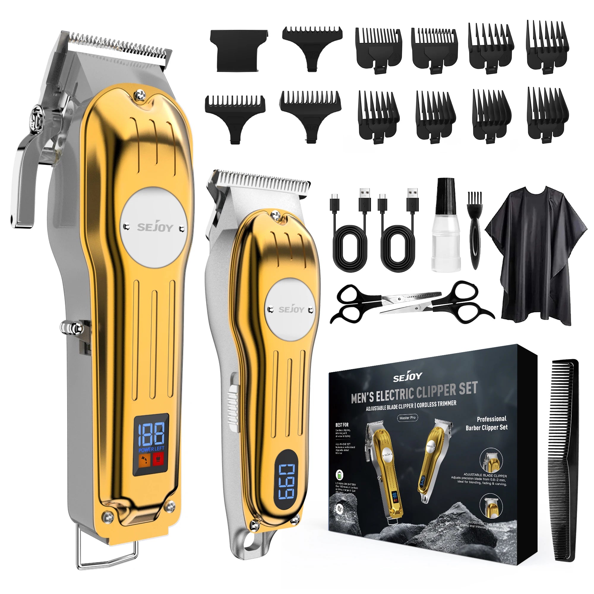 Sejoy Rechargeable Hair Clipper Combo Professional Electric Hair Trimmer Set Cordless Haircut Machine Kits for Barber