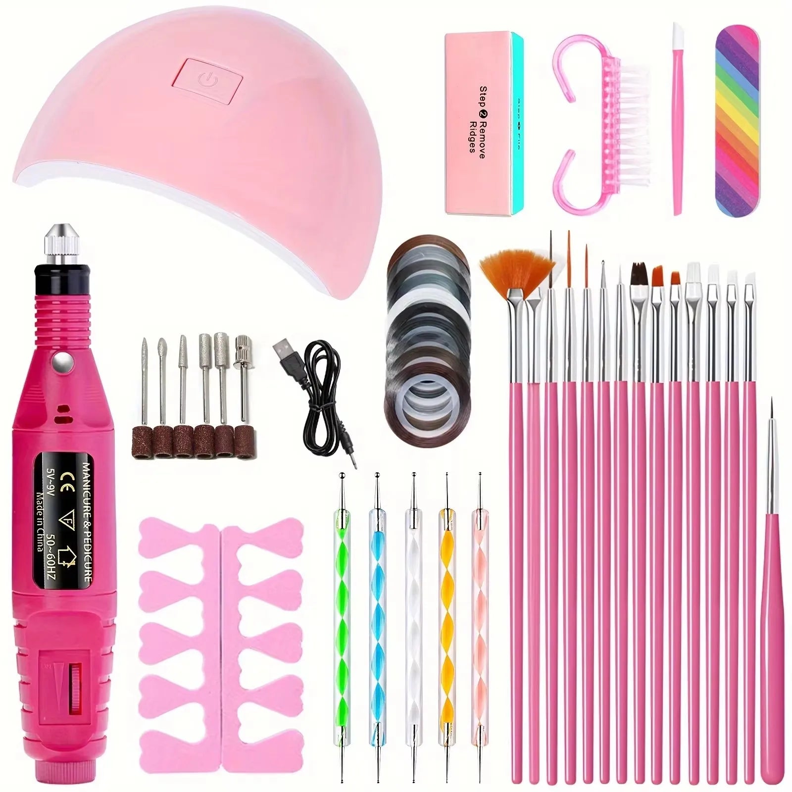 Professional USB Electric Nail Drill Polish File Kit with UV LED Nail Lamp Gel Manicure Dryer Lamp Acrylic Starter Set