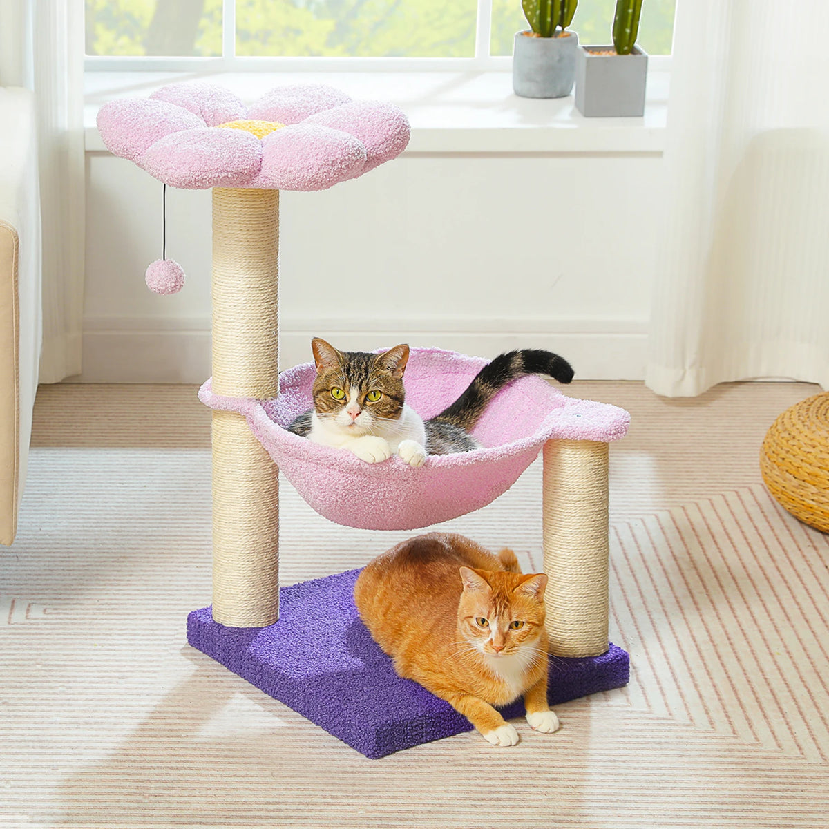 Flower Cat Tree with Sisal Scratching Post Large Hammock Soft Top Perch Small Cat Tower for Indoor Cute Cat Scratcher Kitten Toy