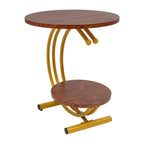 Clearance Sale 2-Tier Round End Table 55x55x60cm Gold Walnut with Storage Shelf Metal Frame Side Table with Hardware for Living Room Bedroom Office Home Decor