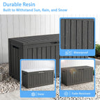 75 Gallon Black Outdoor Storage Box Waterproof Resin Deck Box with Wheels Lockable Patio Garden Storage Container for Cushions Tools Pool Supplies