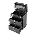 Rolling Makeup Train Case with Wheels, Professional Cosmetic Trolley Lockable Storage, 3-Layer Large Capacity Travel Organizer