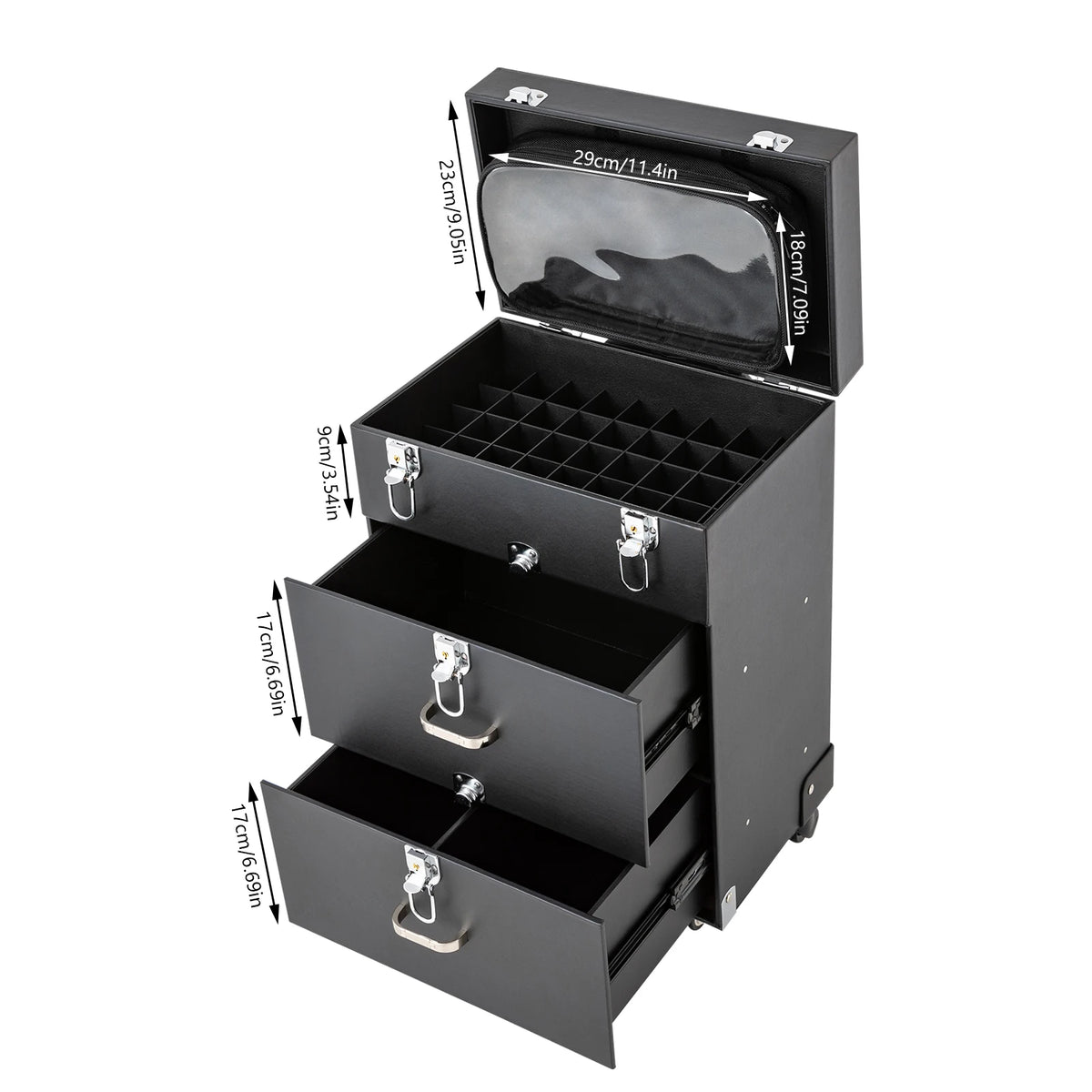 Rolling Makeup Train Case with Wheels, Professional Cosmetic Trolley Lockable Storage, 3-Layer Large Capacity Travel Organizer