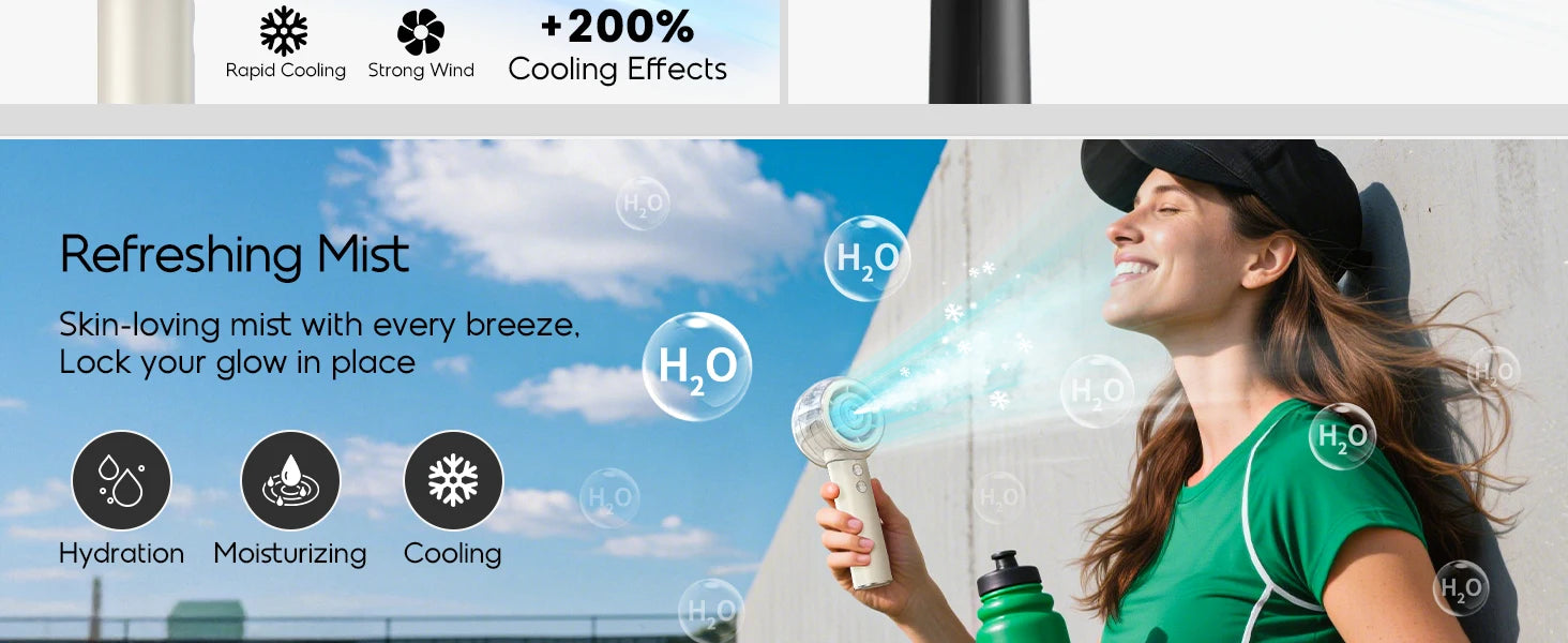 Misting Portable Handheld Fan 6000mAh Rechargeable Battery, Personal Mini Fans with 4 Strong Windfor Travel, Camping, Beach