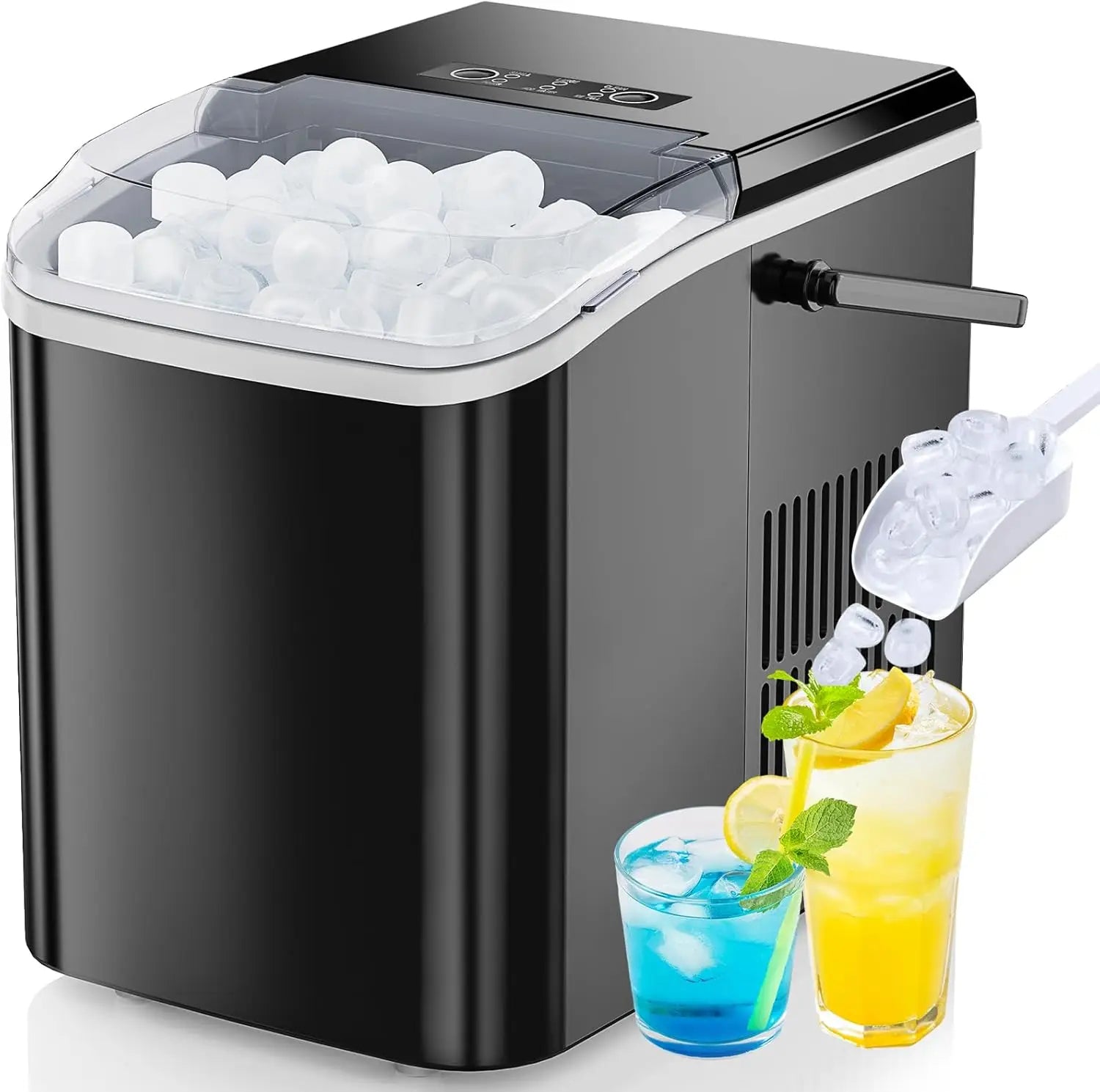 Portable Countertop Ice Maker, 26lbs/24H, 9 Cubes in 6 Mins, Self-Cleaning, Quiet for Home Kitchen RV Camping - Nexvibe