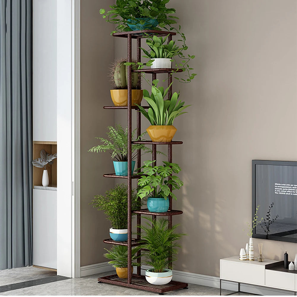 8 Tiers Metal Plant Stand, Indoor Outdoor 9 Potted Plant Holders, Tiered Plant Shelf, Metal Flower Display Rack For Gaden
