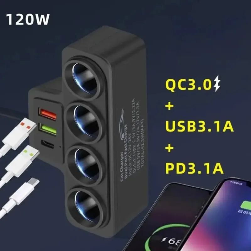 Flash sale 3.0 Dual USB Socket 120W Car Cigarette Lighter Splitter 12V 24V Fast Charger Plug Phone Power Adapter for Car DVR Dashcam