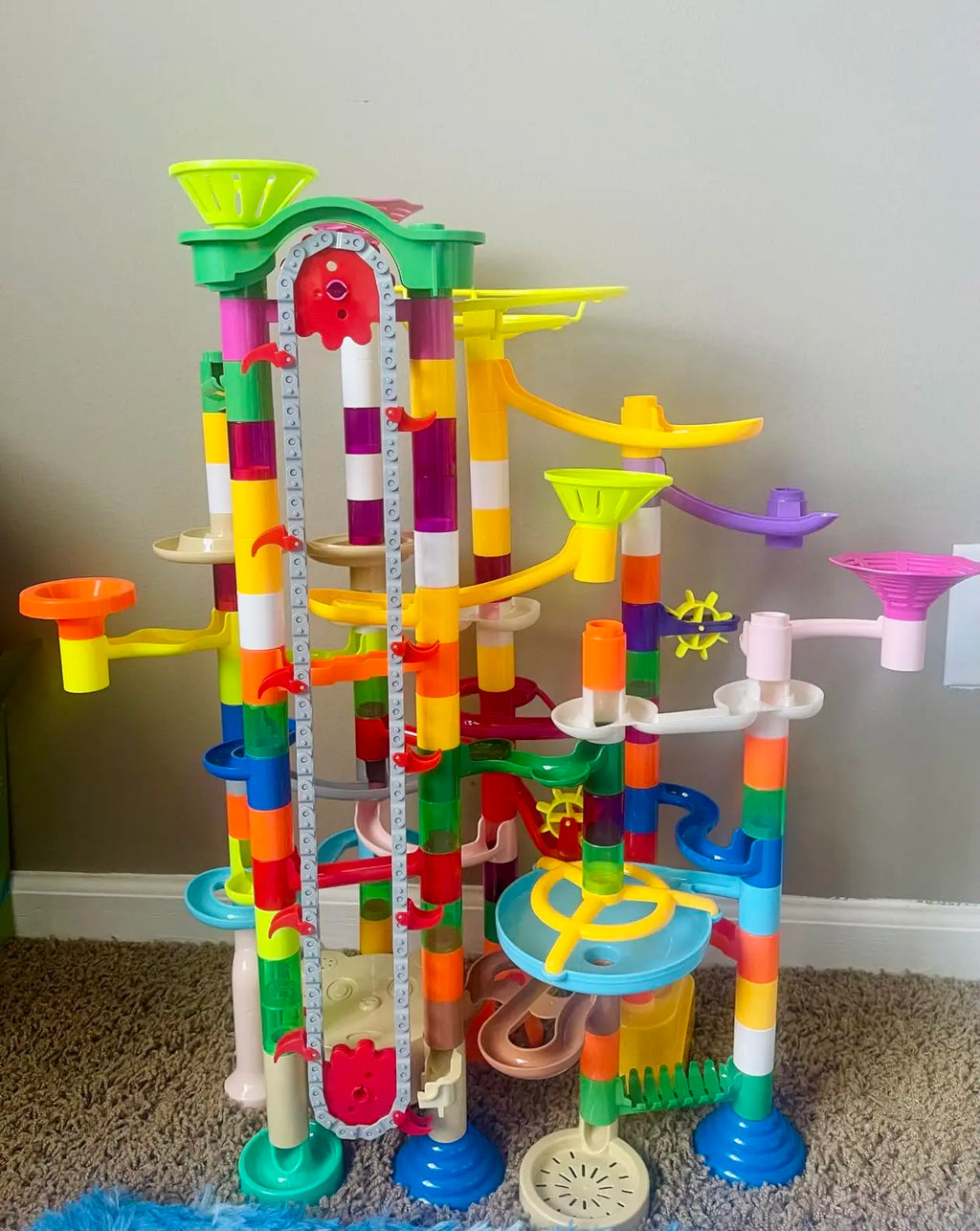 Joyfy 236 Pcs Glowing Marble Run with Motorized Elevator Construction Building Blocks STEM Educational Toys Set for Kid Ages 4-8