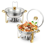2/4 Pack Chafing Dish Buffet Set, 5QT Buffet Servers and Warmers, Round Catering Warmer with Glass Lid & Lid Holder for Party