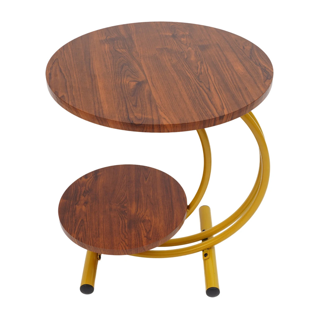 Clearance Sale 2-Tier Round End Table 55x55x60cm Gold Walnut with Storage Shelf Metal Frame Side Table with Hardware for Living Room Bedroom Office Home Decor