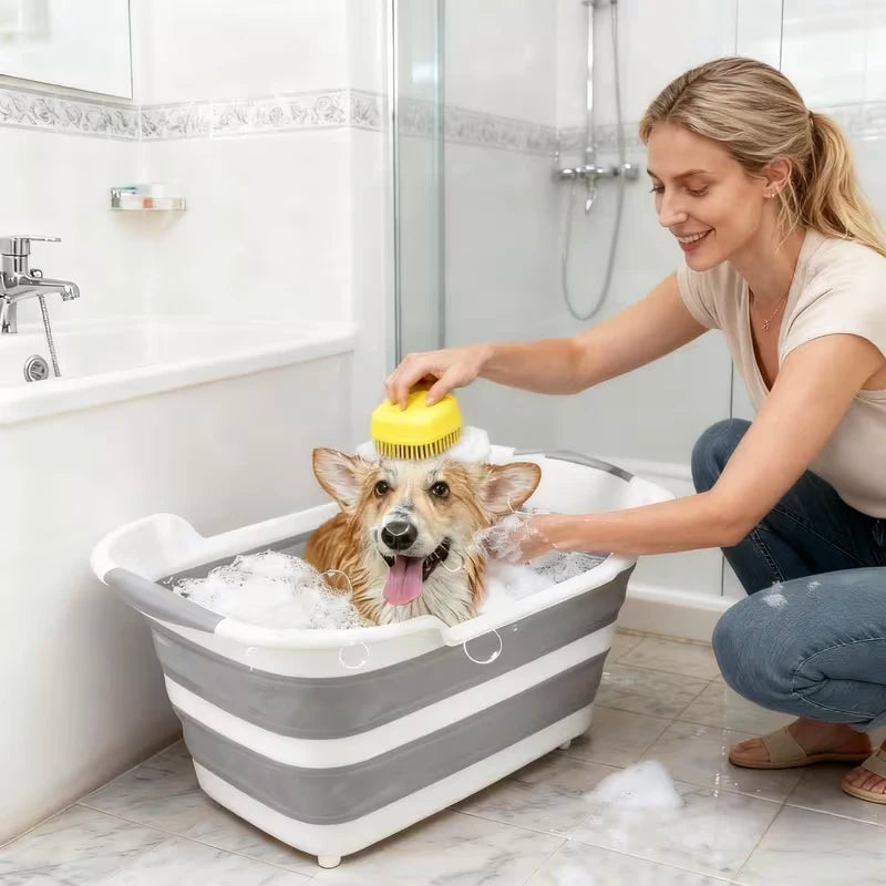 2-in-1 Silicone Pet Bath Brush - Fur Cleaning Massaging Foam Making Gentle on Dog Skin