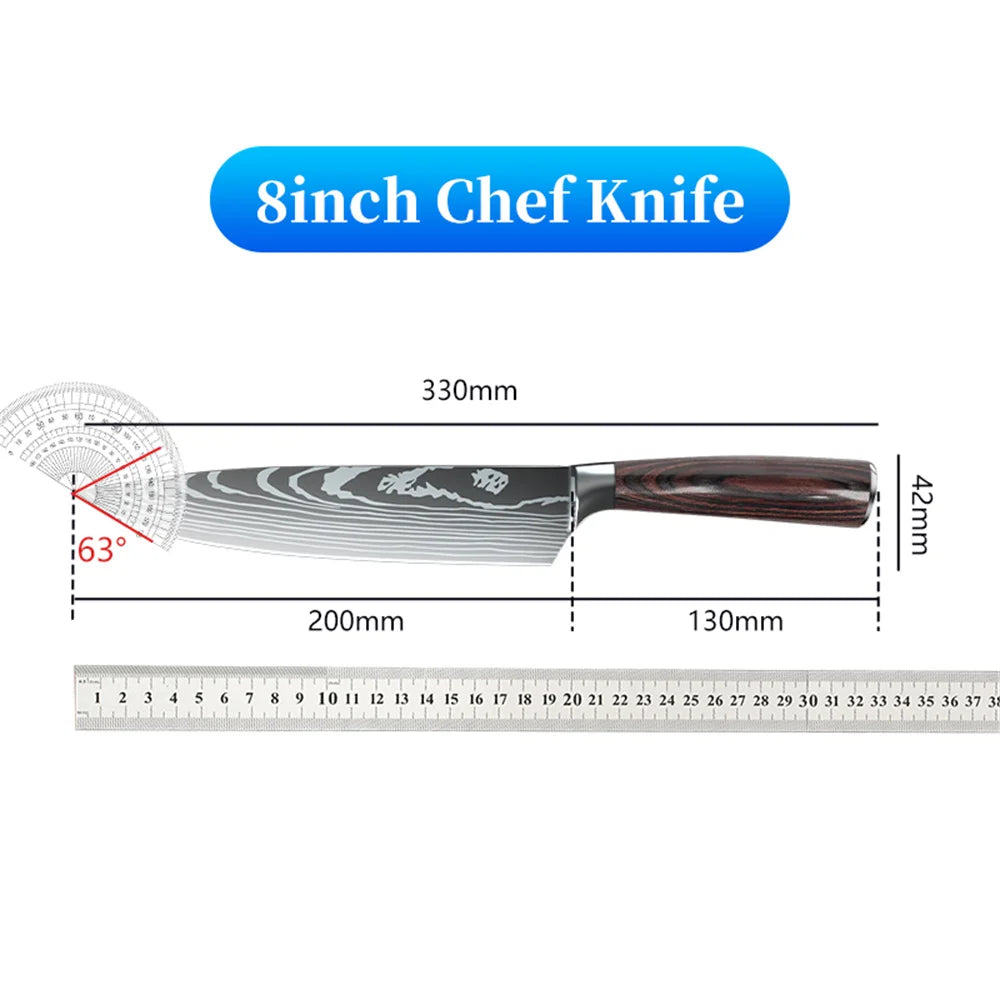 9 Types of Stainless Steel Kitchen Knife, Japanese Chef Knife, Meat Cleaver, Santoku, Bread, Boning, Slicing, Fruit Knife with Gift Box