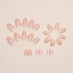 24 short oval press on nails gradient fake nails, paired with 1 piece of jelly and 1 nail file
