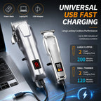 Professional Cordless Hair Clipper Set with LCD Display, USB Rechargeable Hair Trimmer Kit Grooming Kit for Home and Salon Use