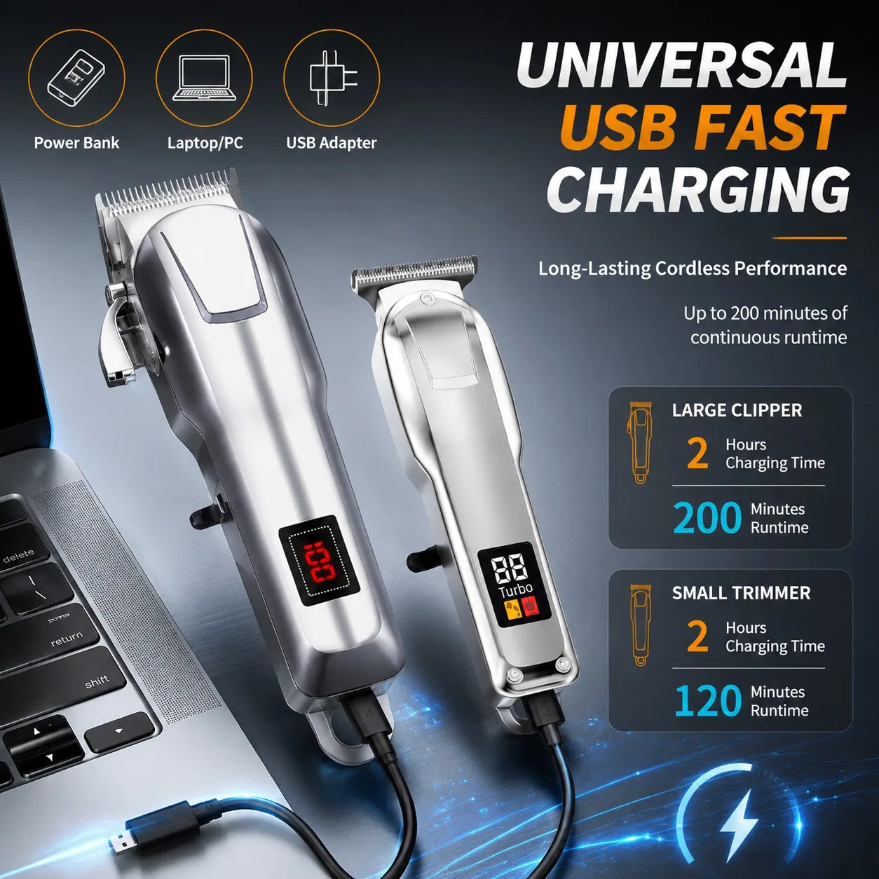 Professional Cordless Hair Clipper Set with LCD Display, USB Rechargeable Hair Trimmer Kit Grooming Kit for Home and Salon Use