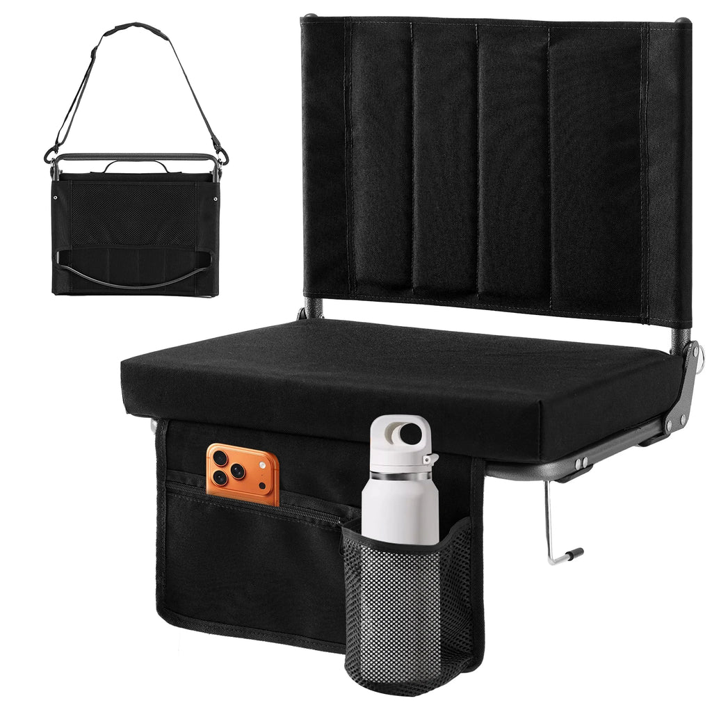 JHK Outdoor Foldable Seat with Back Support Wide Portable Lightweight Chairs with 3.15" Thick Padded Comfortable Seat For Picnic