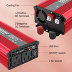 Portable Power Inverter 50Hz Nominal 1500W DC 12V to AC 110V with Dual Sockets for Car Outdoor Use Modified Sine Wave