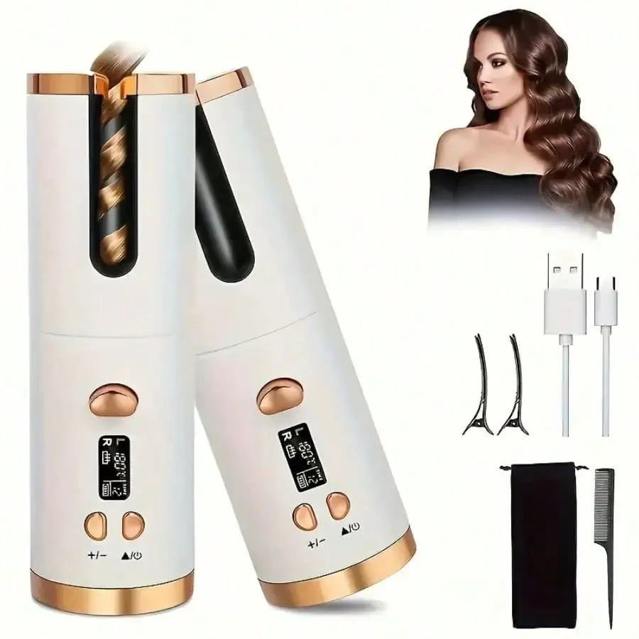 Automatic Curling Iron — Portable Cordless Curler with USB Charging, Suitable for All Hair Types, 6-Level Temperature Adjustment