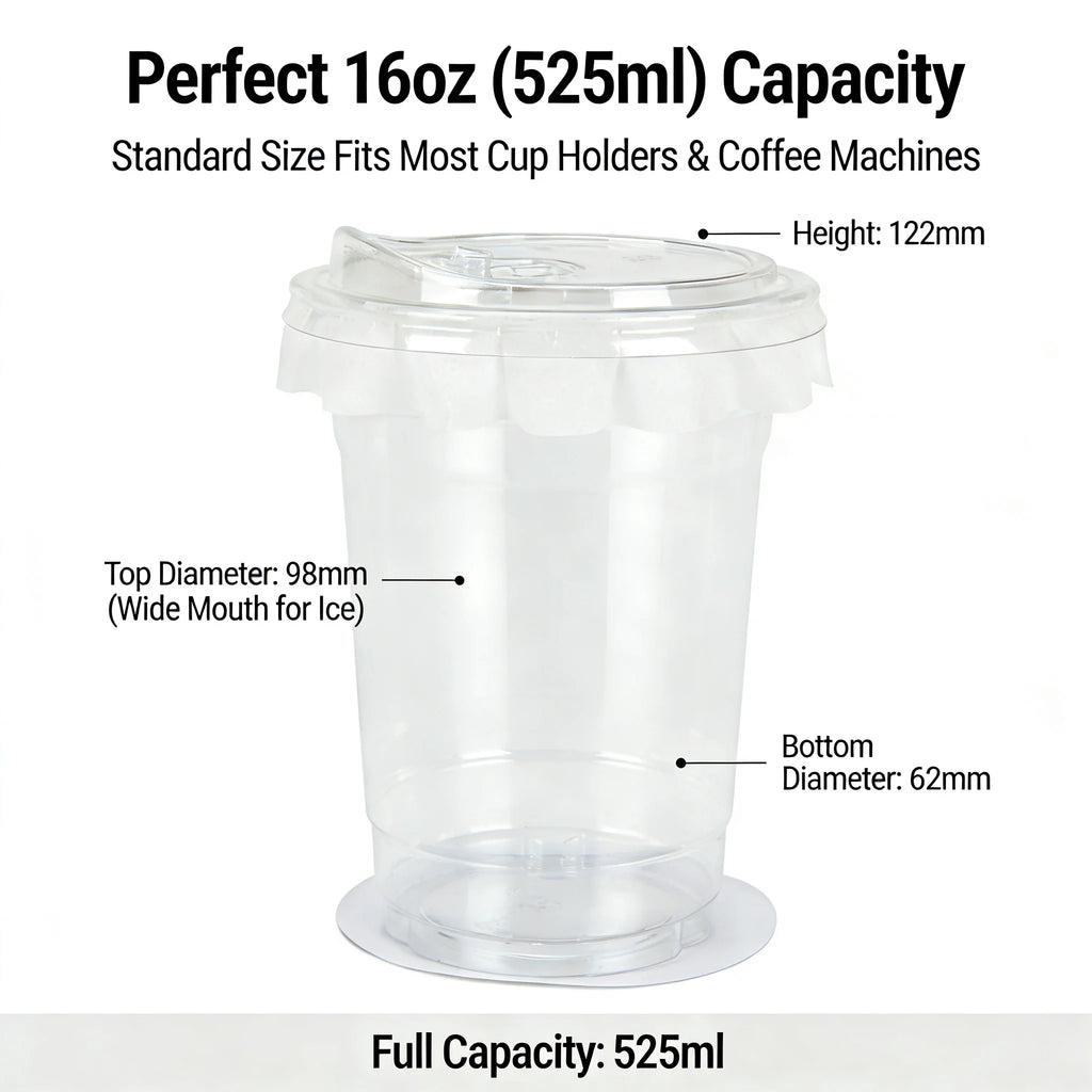 20 PCS PET Cold Drink Cups with Lids Leak-Proof Disposable Clear Plastic Cups for Iced Coffee Bubble Tea Smoothie