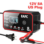 EAFC 12V 8A /6A Car Battery Charger Quick Charge Automatic Smart Battery Charger LCD Display for Lead Acid Agm Gel Wet LiFePO4