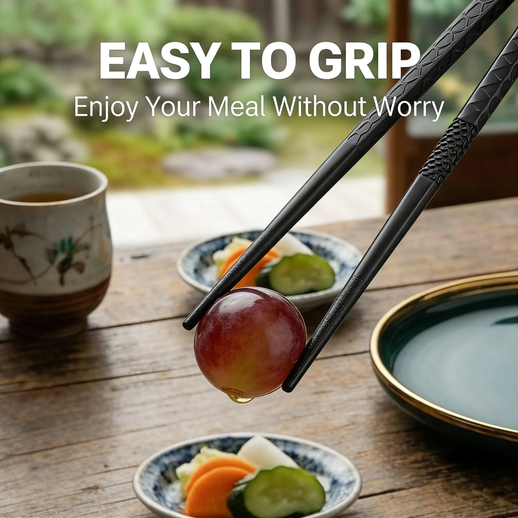 Black Alloy Chopsticks 5-Piece Set, Reusable Durable Kitchen Tableware