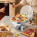 2/4 Pack Chafing Dish Buffet Set, 5QT Buffet Servers and Warmers, Round Catering Warmer with Glass Lid & Lid Holder for Party