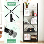 MCQ Wooden Storage Standing 5 Tiers Display Bookshelf Sturdy Structure Graduated Shelves Adjustable Feet for Living Room