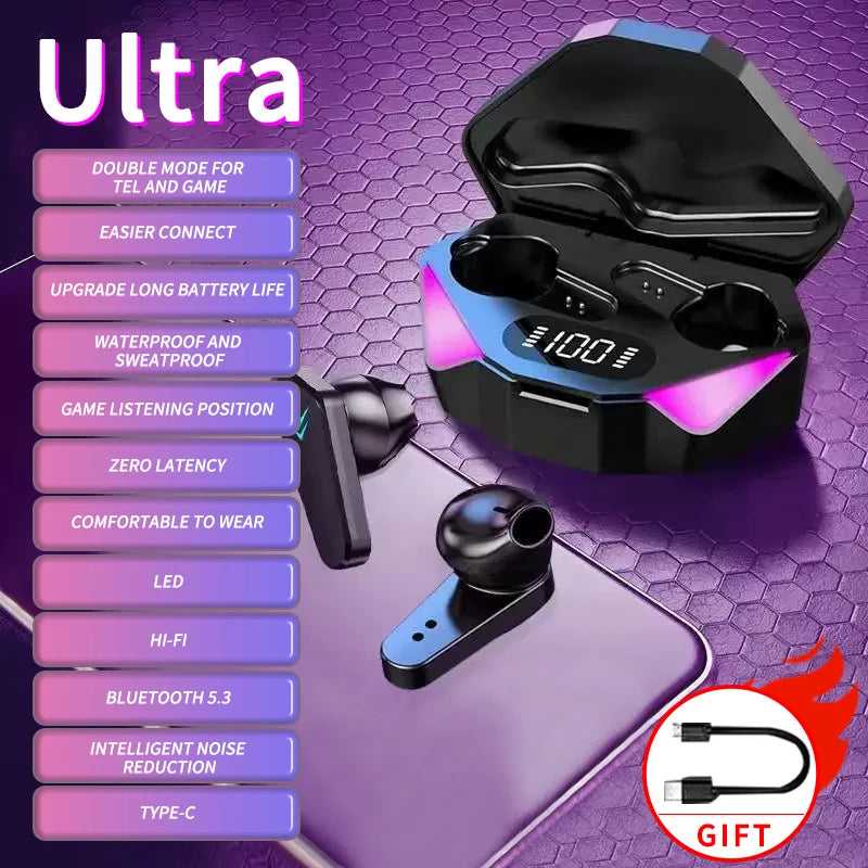 2026 New TWS Wireless Earphones with Bluetooth 5.49 Gaming Headset Sport Earbuds with LED Display Earhooks and Built-in Mic
