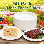 9 Inch Eco Plates 50 Pack, Made from Renewable Sugarcane, BPA-Free and Biodegradable, for Sustainable Parties and Daily Meals