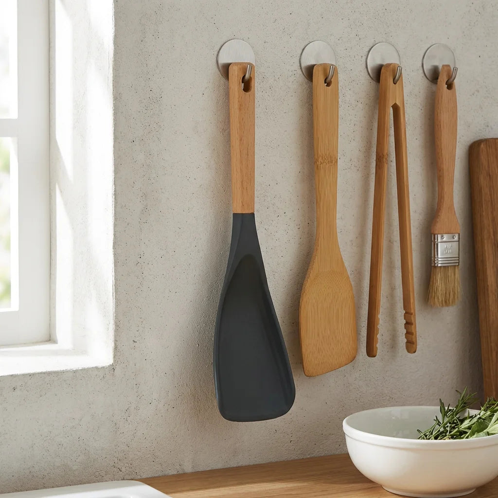 Silicone Salad Spatula with Wooden Handle - Heat Resistant Non-Stick Kitchen Turner for Salad, Cooking&Baking, Food-Safe&Durable