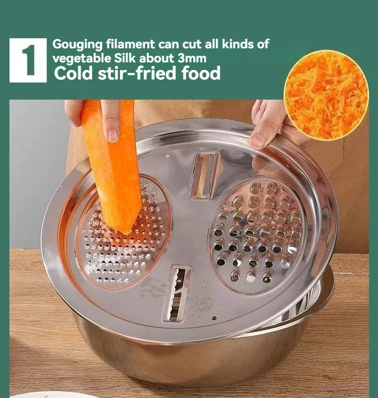 3PCS/1Set Vegetable Slicer, Stainless Steel Slicer, Potato Slicer, Vegetable Washing Basin, Drain Basket, Multifunctional