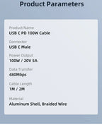 CABLETIME USB C to USB C Cable PD100W Type C Cable Alluminum Shell Braided 5A Fast Charging 480Mbps Fast Transmisson for Laptop iPhone 17