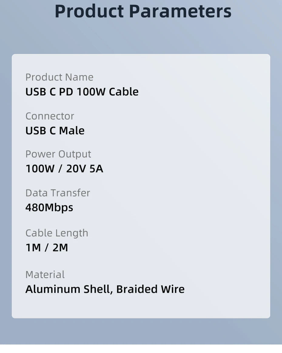 CABLETIME USB C to USB C Cable PD100W Type C Cable Alluminum Shell Braided 5A Fast Charging 480Mbps Fast Transmisson for Laptop iPhone 17