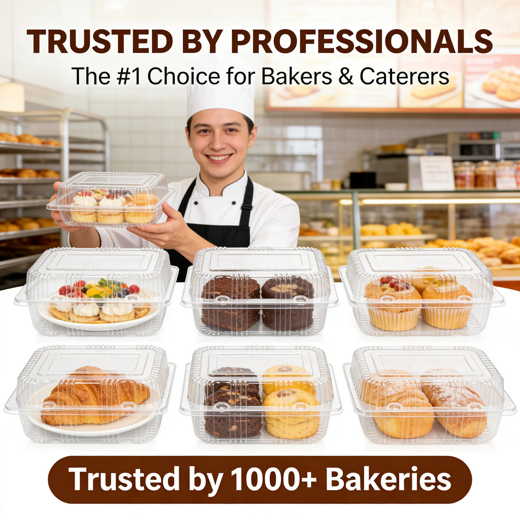 50Pcs Clear Plastic Food Containers - Disposable Clamshell Boxes for Fruit Salad Sandwich Dessert Takeout Picnic Party