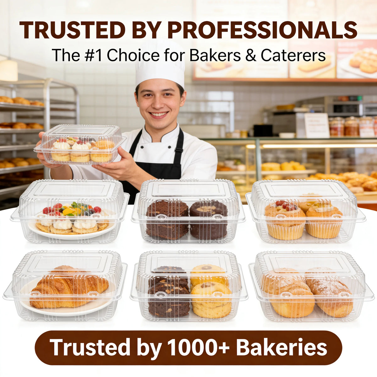 50Pcs Clear Plastic Food Containers - Disposable Clamshell Boxes for Fruit Salad Sandwich Dessert Takeout Picnic Party
