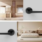 Viladepot Privacy Door Handle Front Knurled Handle Lever Matte Black Round Base Bedroom Bathroom Door Lock Reversible