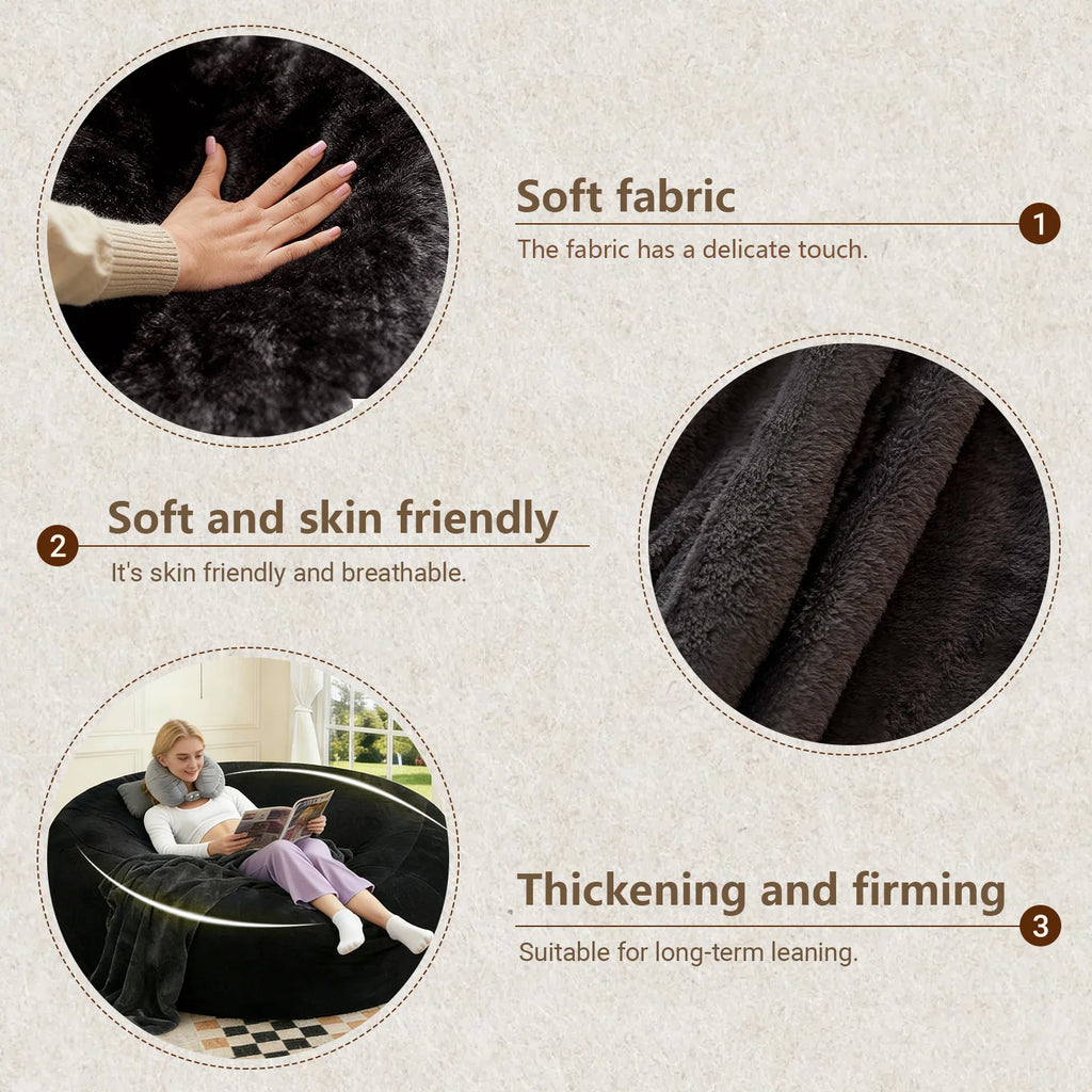 100CM×100CM×60CM, adult beanbag chair with padded beanbag inside, memory foam chair, soft flannel washable cover, ideal reading seat for bedrooms and dorms.