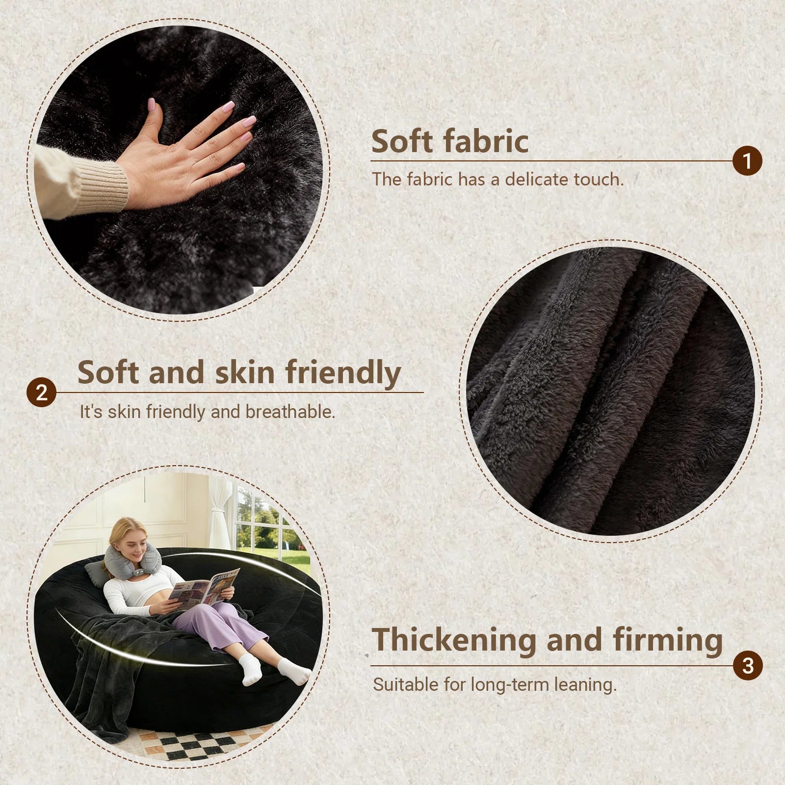 100CM×100CM×60CM, adult beanbag chair with padded beanbag inside, memory foam chair, soft flannel washable cover, ideal reading seat for bedrooms and dorms.