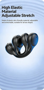 Sports Bluetooth Ear Clip Headphones LED Mirror Screen, HiFi Lossless Sound, Noise Cancelling, Soft Silicone Comfort Earphones