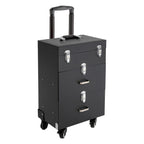 Rolling Makeup Train Case with Wheels, Professional Cosmetic Trolley Lockable Storage, 3-Layer Large Capacity Travel Organizer