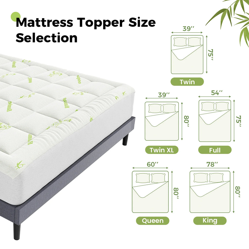 JHK Bamboo Fiber Soft Mattress Topper with Deep Pockets 400g Thick Mattress for Back Pain Relief Breathable Cooling Material