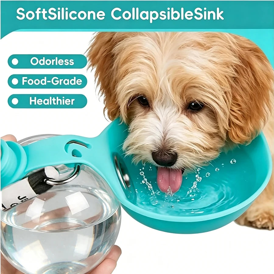 Portable Foldable Pet Water Bottle, Leak-Proof Outdoor Dog and Cat Drinking Bowl, with Lanyard and Hook, Compact, Pet Feeder