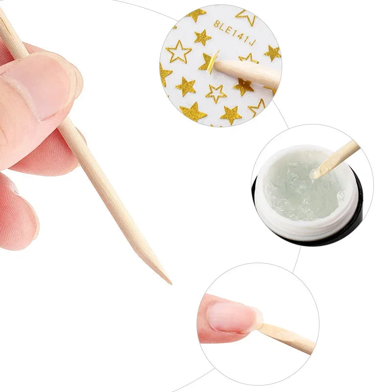 100/50Pcs Orange Wood Nail Sticks Double Sided Cuticle Pusher Remover Rhinestones Dotting Tools Nail Art Manicure Pedicure Care