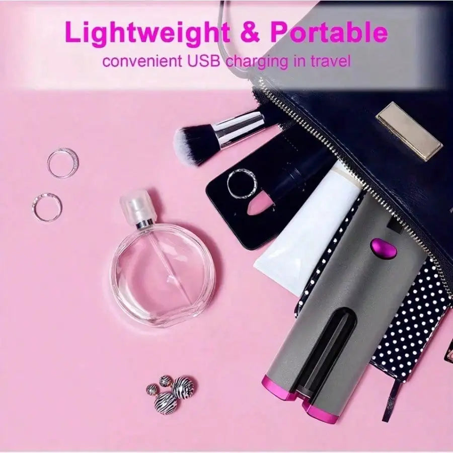Automatic Curling Iron — Portable Cordless Curler with USB Charging, Suitable for All Hair Types, 6-Level Temperature Adjustment