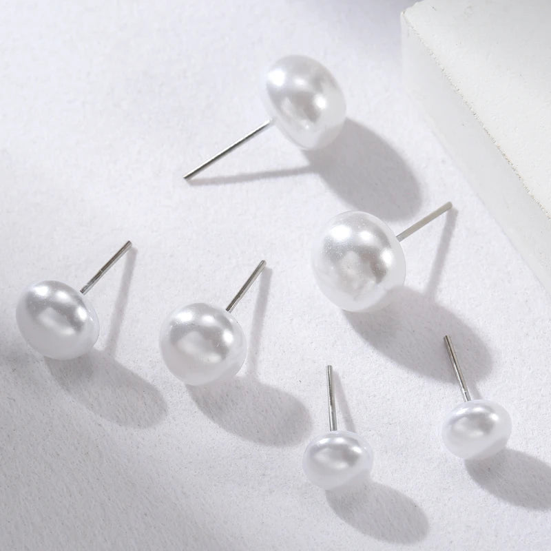 New 12 pairs/set White Imitation Pearl Stud Earrings For Women Girls Ear Jewelry Round Ball 8mm 10mm 12mm