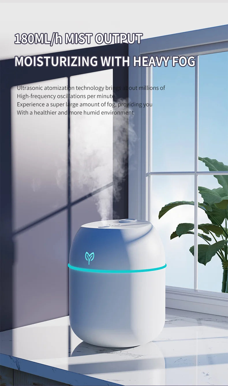 250ML Mini USB Air Humidifier Aroma Diffuser Essential Oil Cool Mist Maker RGB LED Night Light Quiet for Home Car Office Bedroom