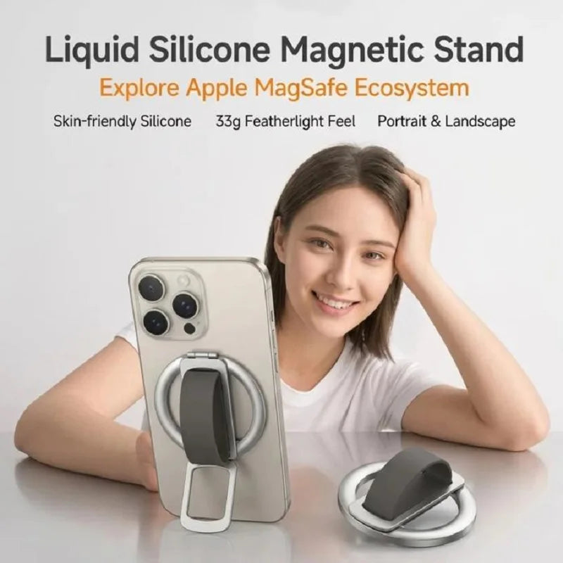 Universal Magnetic Folding Phone Grip Silicone Finger Phone Holder Ring 360° Rotation for MagSafe Holder iPhone 17 Xiaomi