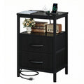 JHK 2 Fabric Drawers Night Stand with Open Shelf Bedside Table with USB Ports Charging Station Storage End Table for Living Room