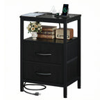 JHK 2 Fabric Drawers Night Stand with Open Shelf Bedside Table with USB Ports Charging Station Storage End Table for Living Room